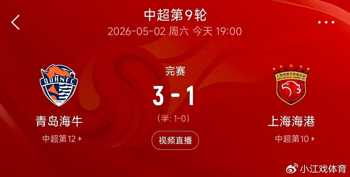 青岛海牛爆冷掀翻卫冕冠军 终结7连败创赛季两连